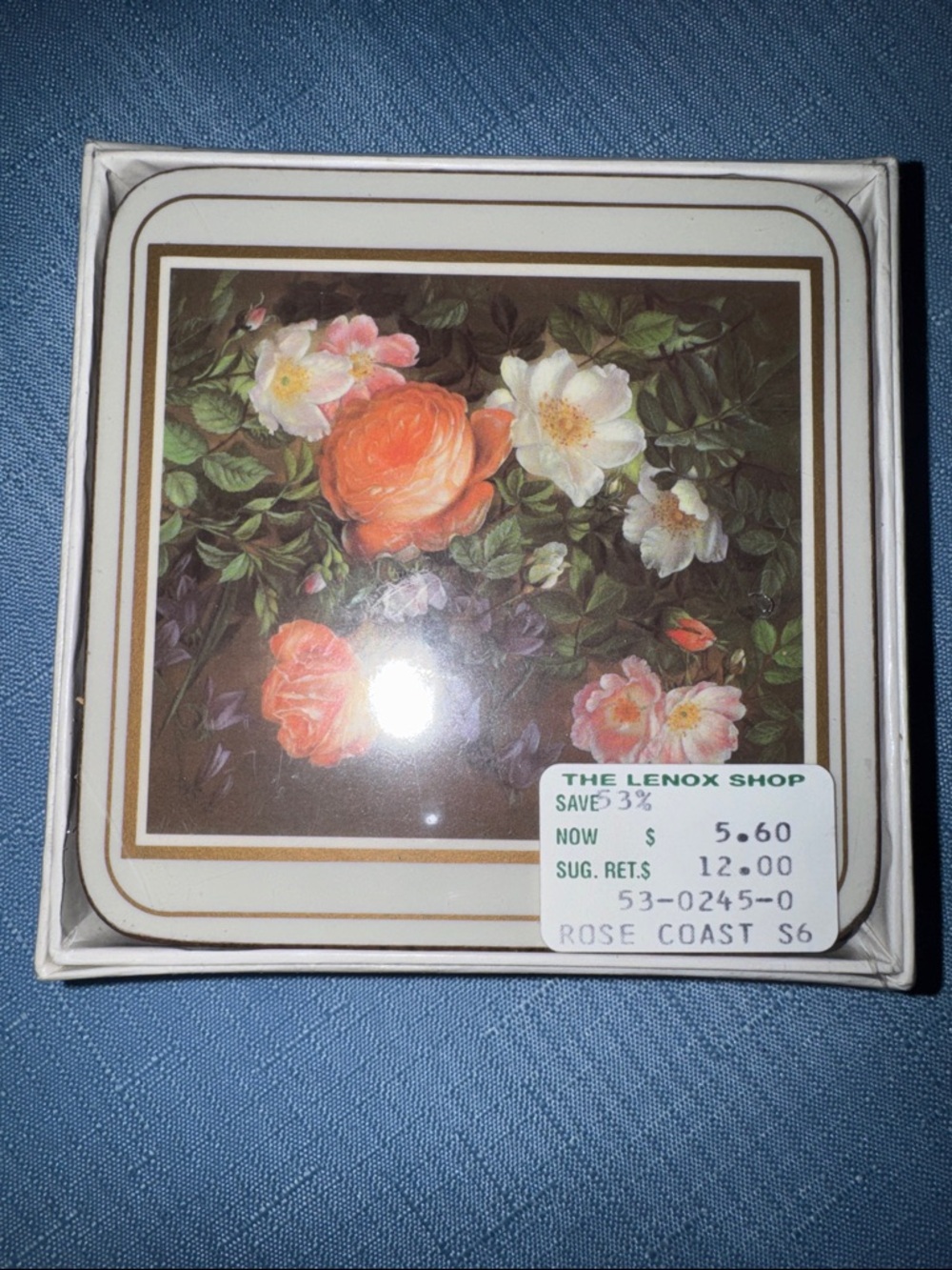 English Life Classical Roses Square Coasters In Original Sealed Box Set Of 6